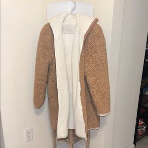 Cozy Tan and Cream Sherpa Coat